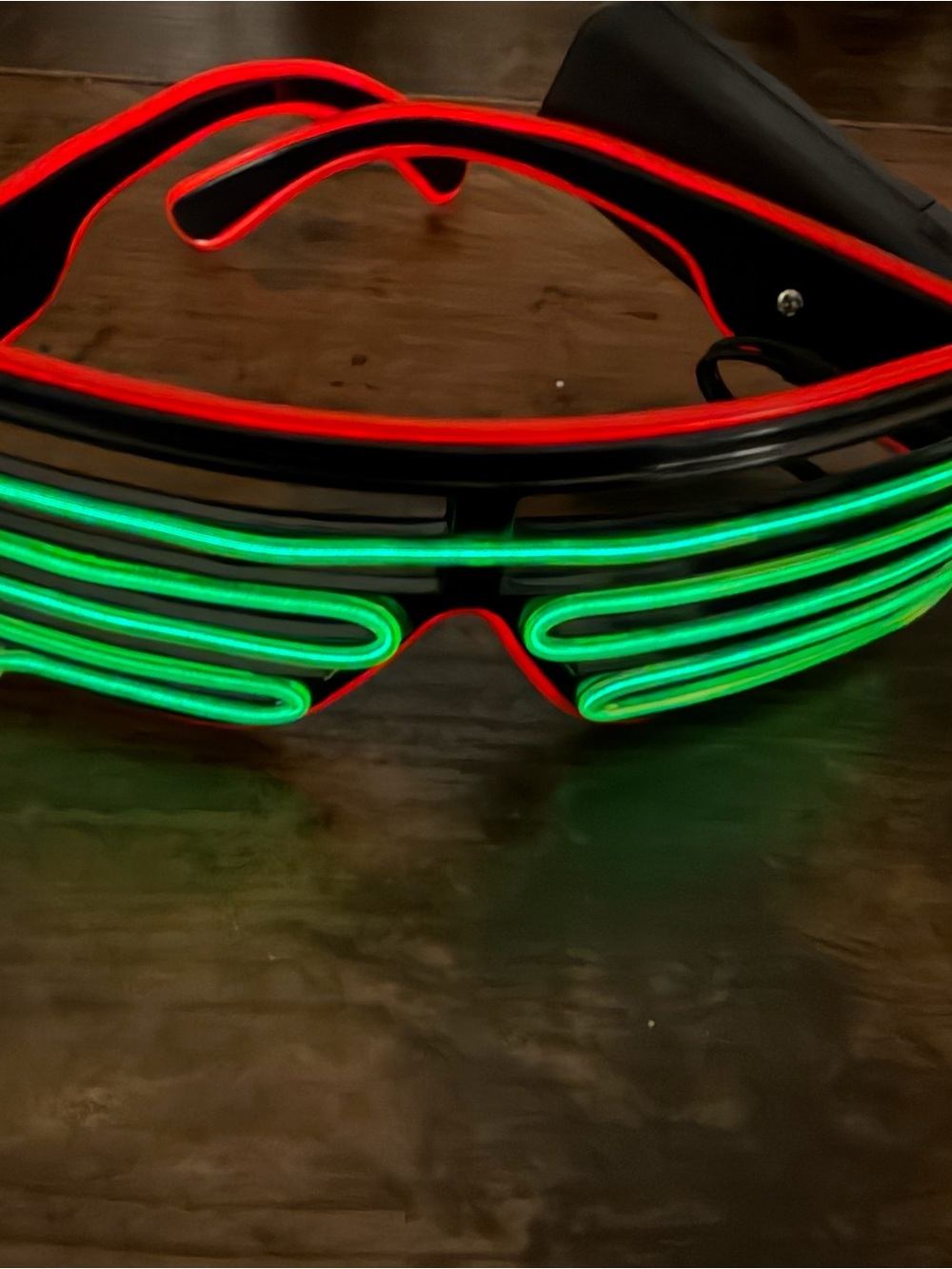 LED Shutter Party Glasses - Black with Red Trim and Green Lights